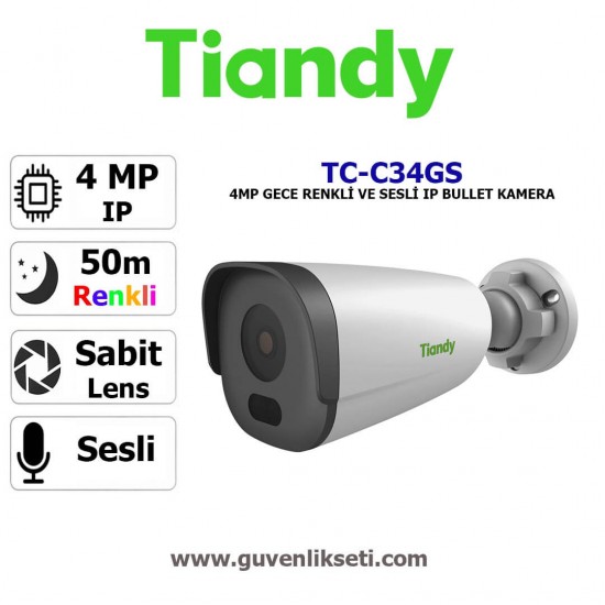 Tiandy TC-C34GS 4mp starlight sesli ip bullet kamera dış mekan güvenlik